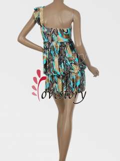 NWT Sexy Single Shoulder Floral Printed Short Club Party Dresses 03132 