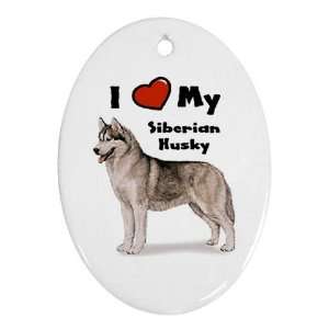  I Love My Siberian Husky Ornament (Oval)