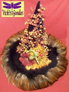 Halloween Fall Autumn Gourd Feathered Witch Hat Unique Thanksgiving 