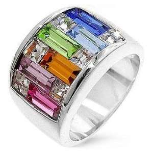  Candy Maze Multi Color CZ Silver Tone Ring Case Pack 6 