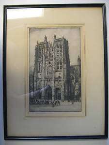 EDWARD SHARLAND ETCHING, SIGNED, CATHEDRAL EXTERIOR  