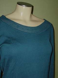 NWT COLDWATER CREEK Teal Pointelle Neck SWEATER M 10 12  