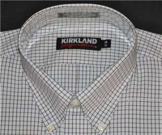 NEW NO IRON mens KIRKLAND 80/2 100% Cotton Dress SHIRT White Brown 