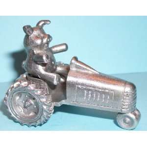    Spoontiques Pewter   Pig Driving Farm Tractor 