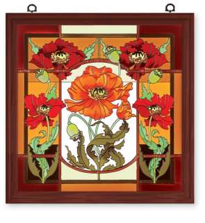 STUNNING * POPPIES * SQUARE 22 STAINED GLASS ART PANEL  