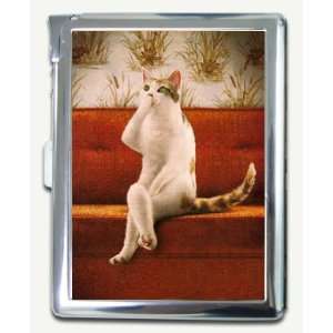 Funny Vintage Cat Cigarette Case Built in Lighter Wallet Card Holder