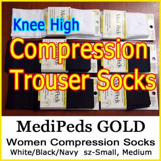 NWT Medipeds Gold Womens Travel Work Compression Trouser Dress Socks 
