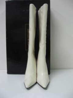 New Womens LEATHER Sexy VS Stiletto Winter White Beige High Heel Boots 