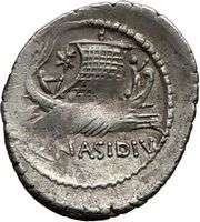 Sextus Pompey, 44BC., Massilia. Silver Denarius. Pompey the Great 