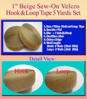 Beige Sew On Velcro Hook&Loop Tape 5Yards Set V16  