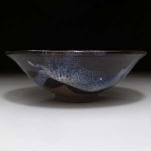 PL3 Vintage Japanese Tea Bowl, Seto Ware, Black & whitish blue glaze 