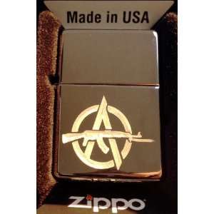  Zippo Custom Lighter   Anarchy GUN Revolt Logo Hi Polish 