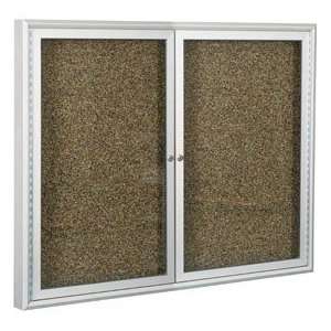  2 Door Enclosed Tan Rubber Tak Bulletin Board Silver Frame 