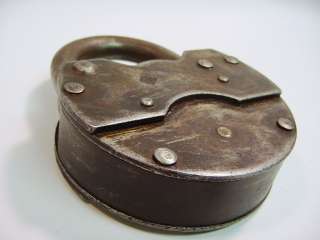 Antique Marked Early Large 6 x 4.5 Padlock Pad Lock w/Key & Chain 