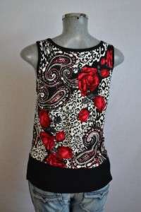 WHITE HOUSE BLACK MARKET paisley w/ rose floral print knit tank top 