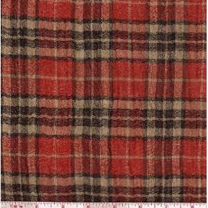  62 Wide Cotton Gauze Plaid Red/Camel Fabric By The Yard 