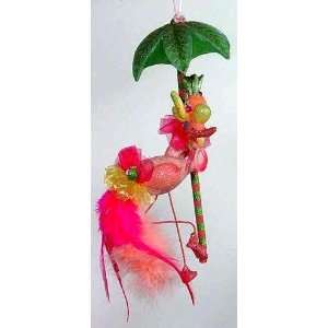   Pink Flamingo & Palm Tree Tiki Bar Christmas Ornament