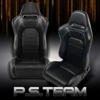   PVC LEATHER w/WHITE STITCH EVO 9 STYLE RECLINABLE RACING SEAT+SLIDER_3