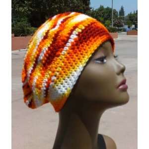Hand Crocheted Slouchy Beanie Hat Cap Crochet Oranges Ombre