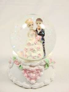 Bride & Groom wedding white cake dress pink flowers Decoration snow 