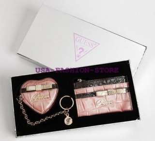 GUESS SATINE BOUDOIR COIN PURSE KEYCHAIN PINK GIFTSET G  