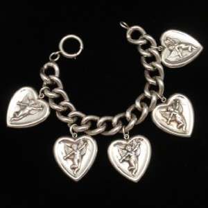 Hearts and Cupids Charm Bracelet Vintage Sterling Silver  