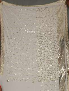 White Georgette Heavy Sequin Embroidery Sari Saree Wrap  