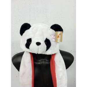  Plush Panda Bear Hat with Scarf, Mittens, and Pockets 