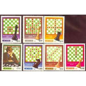 Chess Stamps 7 Stamp Set Movement of Chess Pieces from Nicaragua Very 