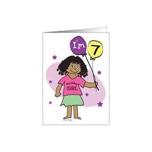  7th Birthday, Dark Skinned Girl with Balloons Card Toys 