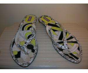  black and white leather print flip flops. Size 41/11 US. Terry foot 
