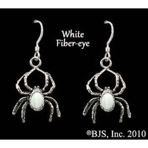 Spider Earrings with Gem, Sterling Silver, White set gemstone, Spider 
