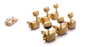   gold plated guitar tuners in an r3l3 3 per side configuration these