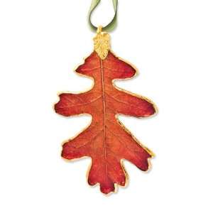    Lacquer Dipped 24k Trim Orange Oak Decorative Leaf Jewelry