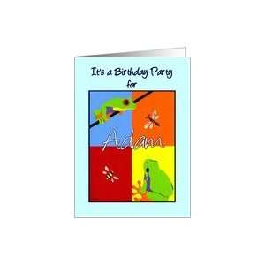  Birthday party invitation for Adam   Colorful frogs bee 