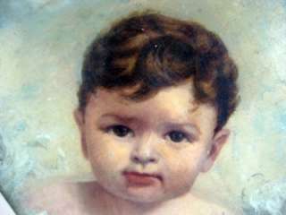 1800S ADORABLE ANTIQUE BABY OIL PAINTING OLD REALISTIC  