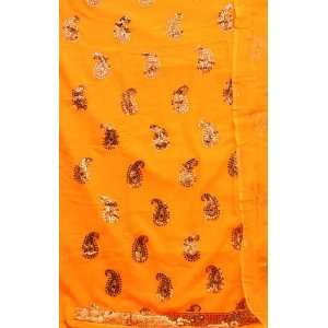  Burnt Orange Salwar Kameez Fabric with Crewel Embroidered 