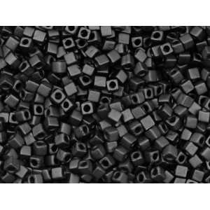  8g 1.8mm Opaque Matte Black Square Cut Beads Arts, Crafts 