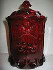 Royal Ruby Red glass Cherry & cable pattern Cookie sugar jar tobacco 