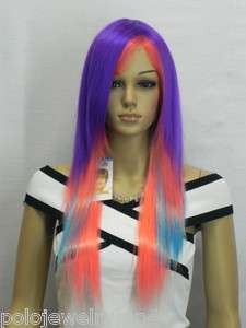 NEW LONG COSPLAY PURPLE /PINK /LIGHT BLUE MIXED STRAIGHT PARTY WIGS 