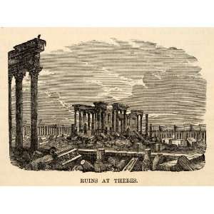 1880 Wood Engraving Ruins Thebes Egpyt Archeology Architecture Columns 