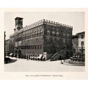  1908 Print Perugia Italy Palazzo Pubblica Public Square 