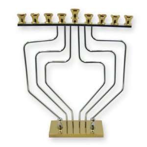 . Gold and Silver Plated Menorah, Gold Plated Base and Candle Holders 