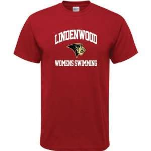  Lindenwood Lions Cardinal Red Womens Swimming Arch T 