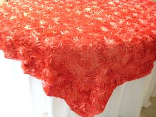 72 X 72 GUAVA satin ribbon rosette overlay Wedding Cake table 