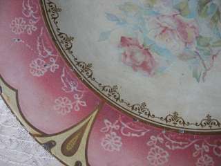   Metal Tin PLATE Exquisite Soft PINK ROSES & BORDER Rare Find  