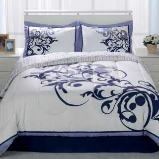 Delano Blue 4 Piece Comforter Set W/Bedskirt  ALL Sizes 