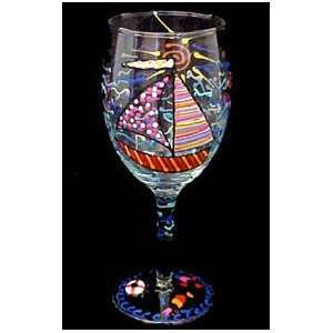 Sailboat Regatta Design   Hand Painted   Wine Glass   8 oz  