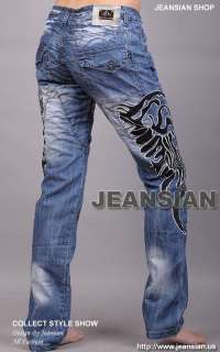 3mu Mens Designer Jeans Pant Denim Low Rise Feather W28 30 32 34 36 