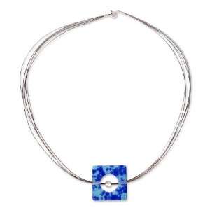  Dichroic art glass pendant necklace, Blue Rhapsody 17.3 
